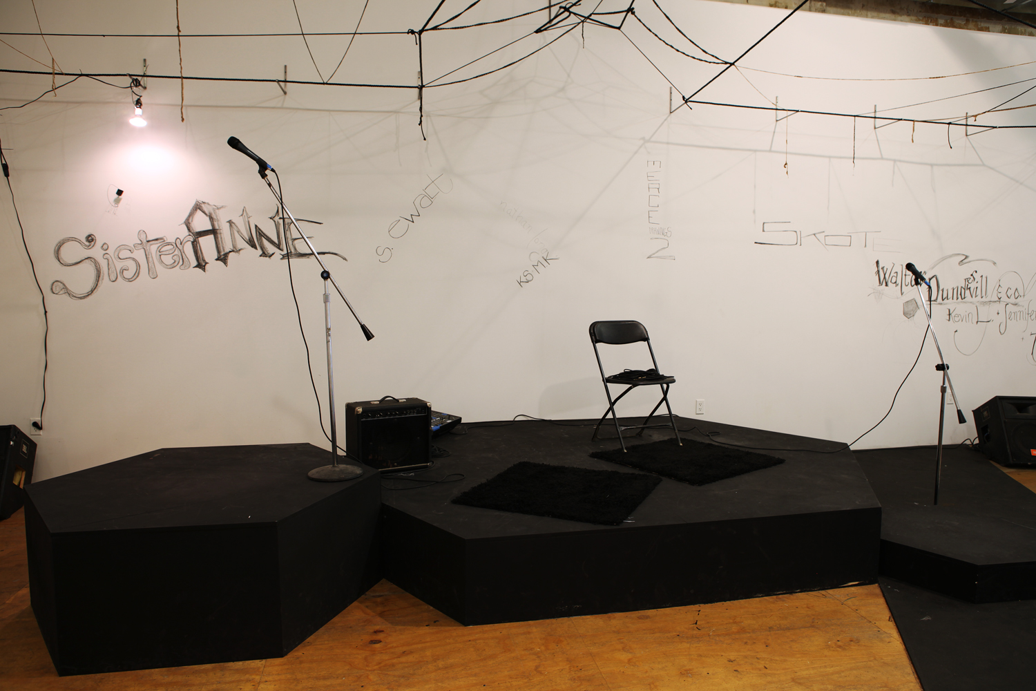 Sheila Pepe and Diana Puntar, *Lucid Dream Lounge*. Installation view, stage