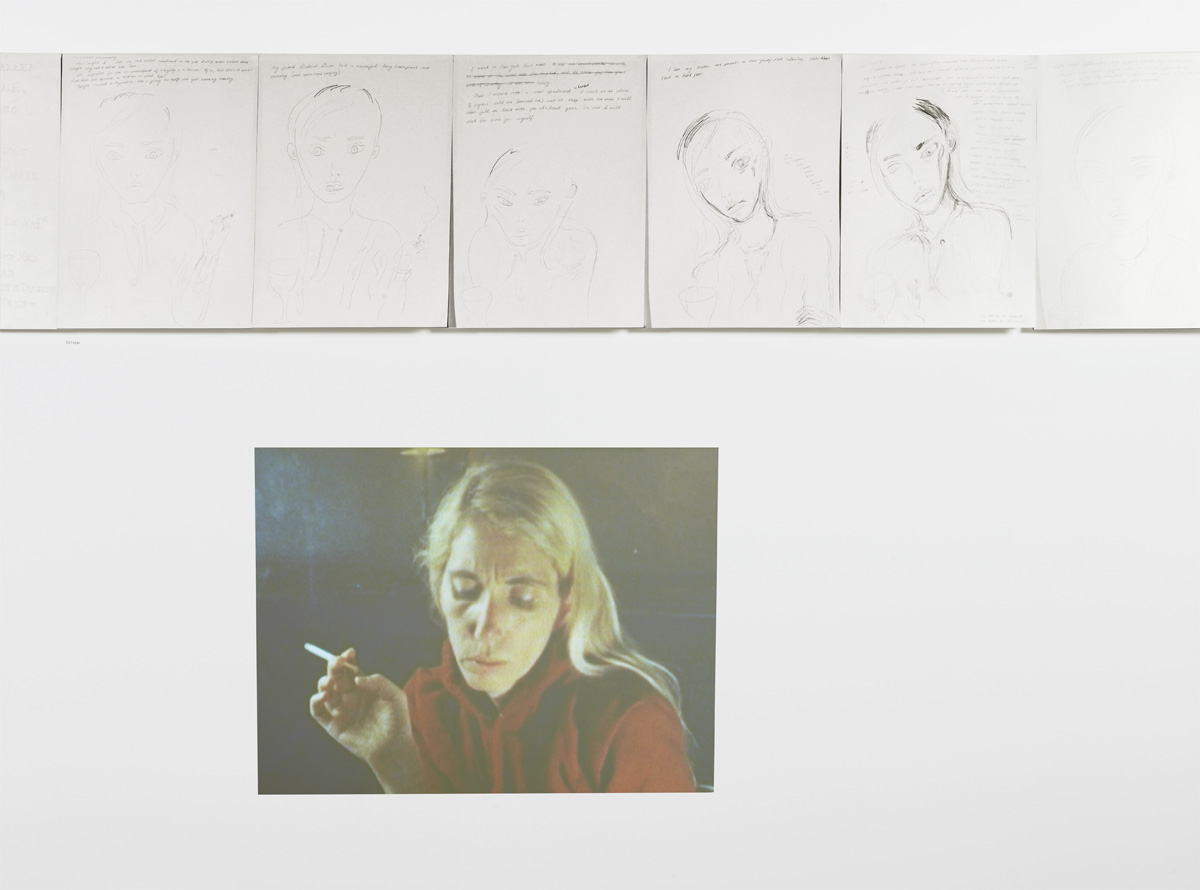 Ellen Cantor, *Circus Lives from Hell*, 2004. 81 drawings and production polaroids 

Raw Footage from *Pinochet Porn*, 2008-16. Super 8 film. Installation View
