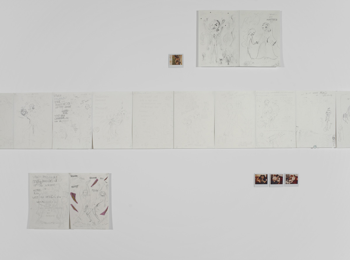Ellen Cantor, *Circus Lives from Hell*, 2004. 81 drawings and production polaroids. Installation View