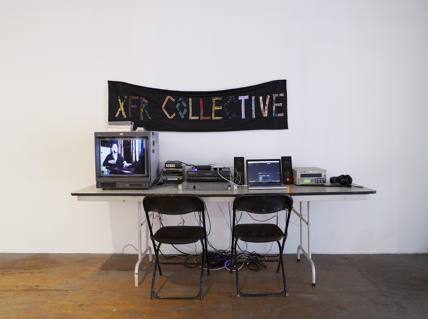 XFR Collective, *Video Transfer Station*, 2019. Video playback decks, time base corrector, monitor, analog-to-digital converter