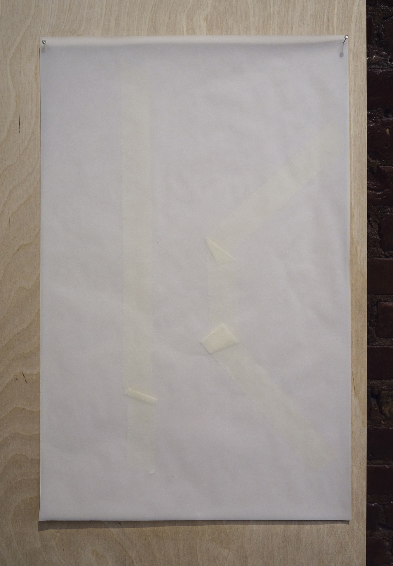 Jimmy Robert, *Untitled,* 2009, masking tape on paper with tracing paper pinned to plywood plank, paper, plank, Photo: Daniel Kukla