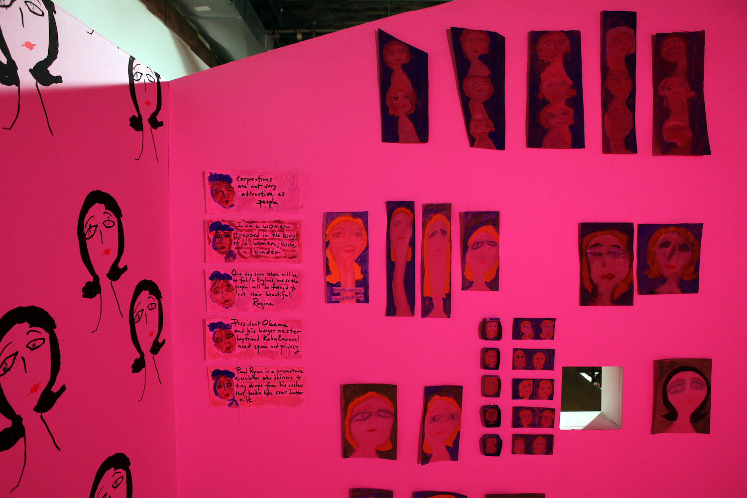 Vaginal Davis, *Various Hags*, 2012. 64 paintings on cardboard, matchboxes, letterheads, envelopes; including makeup, glycerin, tempera, watercolor pencil, food coloring, mascara, nail polish