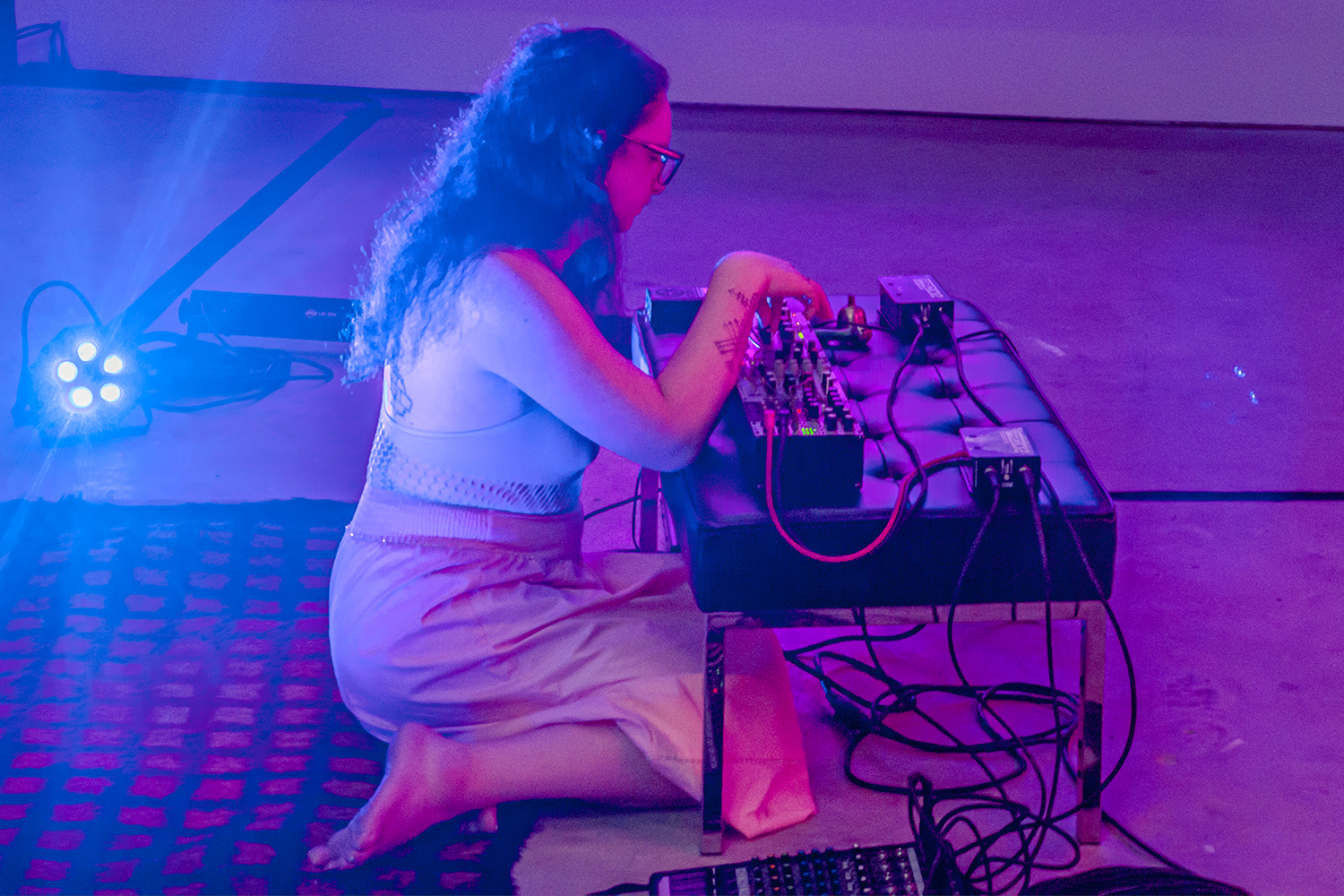 Gavilán Rayna Russom,* Oh Remain,* performance view at ParticipantInc, Ny, Wednesday, July 16, 2025, 7pm, pictured: live electronic sound work incorporating samples of Chloe Dzubilo’s voice from the archive of T De Long, Photo: Ryan Harman