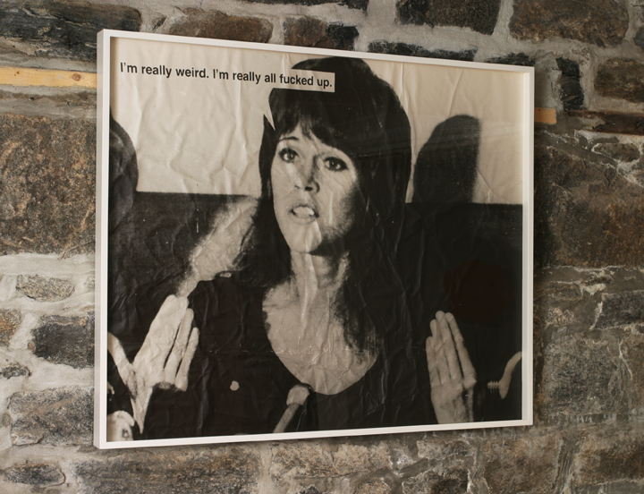 Lutz Bacher, *JOKES (Jane Fonda)*, 1988, distressed photomural on aluminum, in *INDIGESTIBLE CORRECTNESS*, curated by Rita Ackermann and Lizzi Bougatsos, 2004