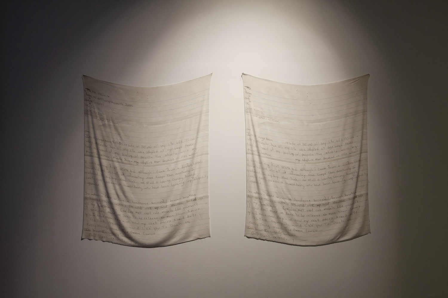 Lyle Ashton Harris, *Untitled (Letter 1)*, 2014. Diptych, inkjet on crepe de chine